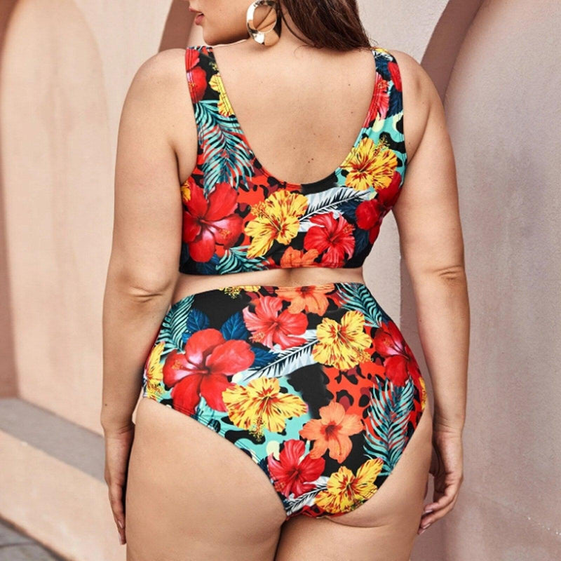 Plus Size Floral Print High Waist Tankini Set, iBuyXi.com - Shop Unique Selection Of Products, Online shopping store, Affirm Payment, Pay with Free Interest Installments, Women Floral Print Tankini, High Waist Split Swimwear, Summer Fashion Bikinis Set, Plus Size Swimsuit, One Piece Swimsuit, Plus Size Tankini, Bodysuit Bathing Suit, Plus Size Swimwear.