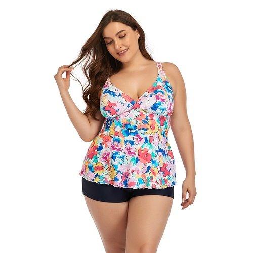 Plus Size Floral Print High Waist Tankini Set
