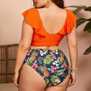 Plus Size High Waisted Ruffle Tankini Set, iBuyXi.com, Women Plus Size Clothing, Plus Size Swimwear, Summer Outfits, Plus Size Tankini Sets, Unique Design Bikini, Free Shipping