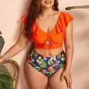 Plus Size High Waisted Ruffle Tankini Set, iBuyXi.com, Women Plus Size Clothing, Plus Size Swimwear, Summer Outfits, Plus Size Tankini Sets, Unique Design Bikini, Free Shipping