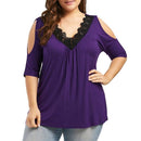 Plus Size Lace Trim V Neck Loose Cold Shoulder Top, iBuyXi.com - Shop Unique Selection Of Products, Online shopping store, Affirm Payment, Pay with Free Interest Installments, Women Shirt, Lace Trim V Neck Top, Loose Cold Shoulder Blouse, Summer Top, Casual Short Sleeve Blouse, Female Shirt.