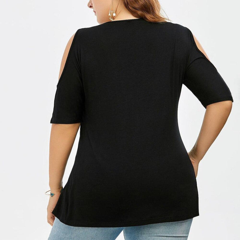 Plus Size Lace Trim V Neck Loose Cold Shoulder Top, iBuyXi.com - Shop Unique Selection Of Products, Online shopping store, Affirm Payment, Pay with Free Interest Installments, Women Shirt, Lace Trim V Neck Top, Loose Cold Shoulder Blouse, Summer Top, Casual Short Sleeve Blouse, Female Shirt.