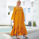 Plus Size Long Sleeves V Neck Embroidery Ruffles Maxi Long, Boho Beach Dress,2 Type Sleeve: Long sleeves, Sleeveless Maxi Floor Length, Exquisite Floral Printed, Deep V Neck, Bright Flower Pattern, Well-matched Waistband Belt, Loose but Curvy, Flowy well, Cute and Elegant, iBuyXi.com