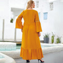 Plus Size Long Sleeves V Neck Embroidery Ruffles Maxi Long, Boho Beach Dress,2 Type Sleeve: Long sleeves, Sleeveless Maxi Floor Length, Exquisite Floral Printed, Deep V Neck, Bright Flower Pattern, Well-matched Waistband Belt, Loose but Curvy, Flowy well, Cute and Elegant, iBuyXi.com