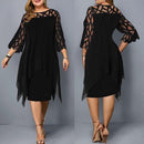 Plus Size O-Neck Mesh Double Layer Chiffon Dress, iBuyXi.com - Shop Unique Selection Of Products, Online shopping store, Affirm Payment, Pay with Free Interest Installments, Women Dress, Mesh Double Layer Chiffon Dress, Ladies Loose Dress, Plus Size Women Casual Evening Party Dress.