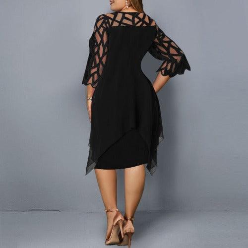 Plus Size O-Neck Mesh Double Layer Chiffon Dress, iBuyXi.com - Shop Unique Selection Of Products, Online shopping store, Affirm Payment, Pay with Free Interest Installments, Women Dress, Mesh Double Layer Chiffon Dress, Ladies Loose Dress, Plus Size Women Casual Evening Party Dress.