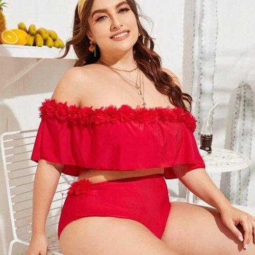 Plus Size Off Shoulder Push Up Ruffled Bathing Suit