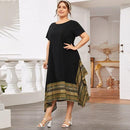Spring Summer Dress ,Plus Size Women Short Sleeve, Print Patchwork Causal Dress Loose Overs, Maxi Irregular Dresses, Plus Size Patchwork Causal Dress Loose Oversized Maxi Irregular Dresses