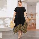 Spring Summer Dress ,Plus Size Women Short Sleeve, Print Patchwork Causal Dress Loose Overs, Maxi Irregular Dresses, Plus Size Patchwork Causal Dress Loose Oversized Maxi Irregular Dresses