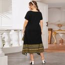 Spring Summer Dress ,Plus Size Women Short Sleeve, Print Patchwork Causal Dress Loose Overs, Maxi Irregular Dresses, Plus Size Patchwork Causal Dress Loose Oversized Maxi Irregular Dresses