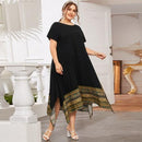 Spring Summer Dress ,Plus Size Women Short Sleeve, Print Patchwork Causal Dress Loose Overs, Maxi Irregular Dresses, Plus Size Patchwork Causal Dress Loose Oversized Maxi Irregular Dresses