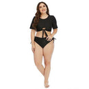 Plus Size Preppy Front-Tie Half Sleeve Bathing Suit, iBuyXi.com, Plus Size Black Swimming Suits, Plus Size Swimsuits, Plus Size Women Clothing, Plus Size Bikini Set