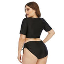 Plus Size Preppy Front-Tie Half Sleeve Bathing Suit, iBuyXi.com, Plus Size Black Swimming Suits, Plus Size Swimsuits, Plus Size Women Clothing, Plus Size Bikini Set