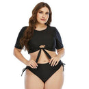 Plus Size Preppy Front-Tie Half Sleeve Bathing Suit, iBuyXi.com, Plus Size Black Swimming Suits, Plus Size Swimsuits, Plus Size Women Clothing, Plus Size Bikini Set