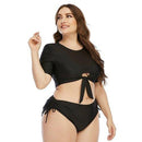 Plus Size Preppy Front-Tie Half Sleeve Bathing Suit, iBuyXi.com, Plus Size Black Swimming Suits, Plus Size Swimsuits, Plus Size Women Clothing, Plus Size Bikini Set