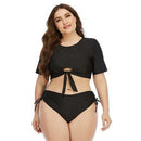 Plus Size Preppy Front-Tie Half Sleeve Bathing Suit, iBuyXi.com, Plus Size Black Swimming Suits, Plus Size Swimsuits, Plus Size Women Clothing, Plus Size Bikini Set