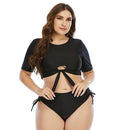 Plus Size Preppy Front-Tie Half Sleeve Bathing Suit, iBuyXi.com, Plus Size Black Swimming Suits, Plus Size Swimsuits, Plus Size Women Clothing, Plus Size Bikini Set