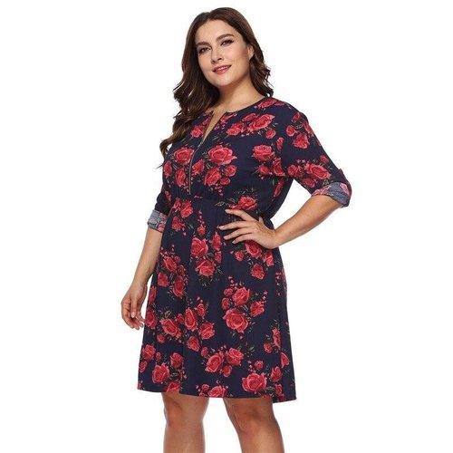 strapless open back dress Plus Size Floral O-Neck Casual Tunic Midi Dress XL