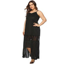 Plus Size Sleeveless Strap Lace Patchwork Maxi Dress Lace Mesh Maxi Dress, strap sleeveless Long dress, Ribbon style, Black Dress, iBuyXi.com