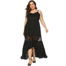 Plus Size Sleeveless Strap Lace Patchwork Maxi Dress Lace Mesh Maxi Dress, strap sleeveless Long dress, Ribbon style, Black Dress, iBuyXi.com