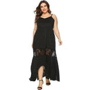 Plus Size Sleeveless Strap Lace Patchwork Maxi Dress Lace Mesh Maxi Dress, strap sleeveless Long dress, Ribbon style, Black Dress, iBuyXi.com