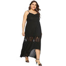 Plus Size Sleeveless Strap Lace Patchwork Maxi Dress Lace Mesh Maxi Dress, strap sleeveless Long dress, Ribbon style, Black Dress, iBuyXi.com