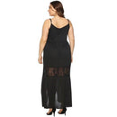Plus Size Sleeveless Strap Lace Patchwork Maxi Dress Lace Mesh Maxi Dress, strap sleeveless Long dress, Ribbon style, Black Dress, iBuyXi.com
