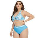 Plus Size Striped Neck-Halter High Waist Bikini Set, iBuyXi.com, Plus Size women outfits, plus size women clothing, plus size bathing suits