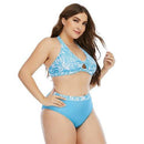 Plus Size Striped Neck-Halter High Waist Bikini Set, iBuyXi.com, Plus Size women outfits, plus size women clothing, plus size bathing suits