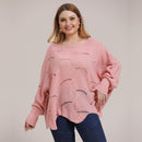 Plus Size Sweater, Bat Sleeve Hollow Out Elegant Knit Pullover,Female Jumper, Fashion Autumn Winter,Blouse Shirt Women, Lace Up V Neck, Long Sleeve Knitted Blouse, Plus Size Casual Long Ladies Tops, iBuyXi.com