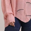 Plus Size Sweater, Bat Sleeve Hollow Out Elegant Knit Pullover,Female Jumper, Fashion Autumn Winter,Blouse Shirt Women, Lace Up V Neck, Long Sleeve Knitted Blouse, Plus Size Casual Long Ladies Tops, iBuyXi.com