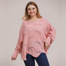 Plus Size Sweater, Bat Sleeve Hollow Out Elegant Knit Pullover,Female Jumper, Fashion Autumn Winter,Blouse Shirt Women, Lace Up V Neck, Long Sleeve Knitted Blouse, Plus Size Casual Long Ladies Tops, iBuyXi.com