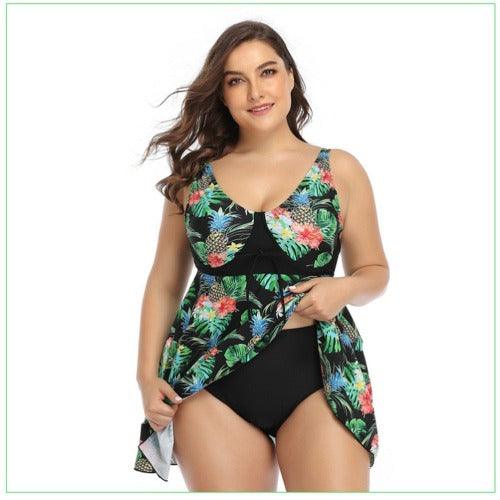 Plus Size Two Pieces Tankini Swimwear, Swim dress, Swimsuit Top Print Flamingo Bathing Suit, iBuyXi.com