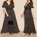 Plus Size V-Neck Leopard Print Dress, iBuyXi.com - Shop Unique Selection Of Products, Online shopping store, Affirm Payment, Pay with Free Interest Installments, Women Dress, Fashion Dresses, Plus Size Dress, Women Summer Long Dress, Leopard Print V-Neck Dress, Short Sleeve Bandage Leopard Dress, Casual Summer Dress, Evening Party Dress.