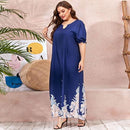 Plus Size Maxi Dress Boho, Retro Print ,Women Summer Short Sleeve, High Waist Beach Dress ,Deep V Neck Elegant V, Back Sexy Dresses, Plus Size Maxi Dress, Retro Print, High Waist Beach Dress Deep V Neck, iBuyXi.com