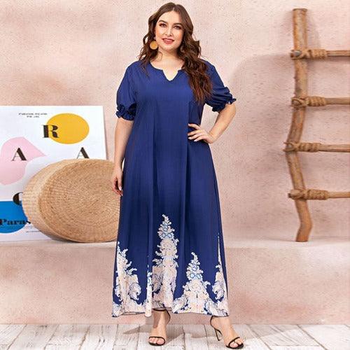 Plus Size Short Sleeve Floral Print Casual Maxi Dress XXXL