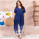 Plus Size Maxi Dress Boho, Retro Print ,Women Summer Short Sleeve, High Waist Beach Dress ,Deep V Neck Elegant V, Back Sexy Dresses, Plus Size Maxi Dress, Retro Print, High Waist Beach Dress Deep V Neck, iBuyXi.com
