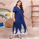 Plus Size Maxi Dress Boho, Retro Print ,Women Summer Short Sleeve, High Waist Beach Dress ,Deep V Neck Elegant V, Back Sexy Dresses, Plus Size Maxi Dress, Retro Print, High Waist Beach Dress Deep V Neck, iBuyXi.com