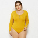 Plus Size Bodycon Skinny Bodysuits Zipper V-neck Long Sleeve Jumpsuit,5XL 6XL Plus Size Bodycon, Skinny Bodysuits,Autumn Winter Zipper V-neck Long Sleeves, Plus Size Turtleneck, Long Sleeve Bodysuit, Long Sleevees,iBuyXi.com