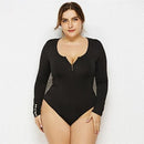 Plus Size Bodycon Skinny Bodysuits Zipper V-neck Long Sleeve Jumpsuit,5XL 6XL Plus Size Bodycon, Skinny Bodysuits,Autumn Winter Zipper V-neck Long Sleeves, Plus Size Turtleneck, Long Sleeve Bodysuit, Long Sleevees,iBuyXi.com