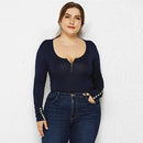 Plus Size Bodycon Skinny Bodysuits Zipper V-neck Long Sleeve Jumpsuit,5XL 6XL Plus Size Bodycon, Skinny Bodysuits,Autumn Winter Zipper V-neck Long Sleeves, Plus Size Turtleneck, Long Sleeve Bodysuit, Long Sleevees,iBuyXi.com