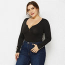 Plus Size Bodycon Skinny Bodysuits Zipper V-neck Long Sleeve Jumpsuit,5XL 6XL Plus Size Bodycon, Skinny Bodysuits,Autumn Winter Zipper V-neck Long Sleeves, Plus Size Turtleneck, Long Sleeve Bodysuit, Long Sleevees,iBuyXi.com