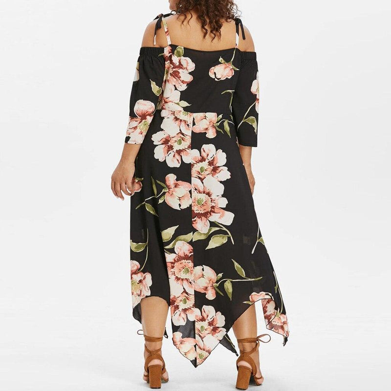 Plus Size Floral Long Tunic Maxi Dress Black / 4XL