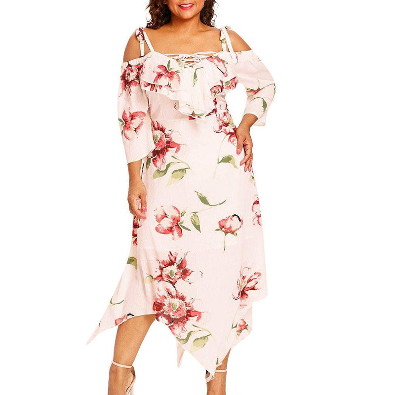 Plus Size Floral Long Tunic Maxi Dress Black / 4XL