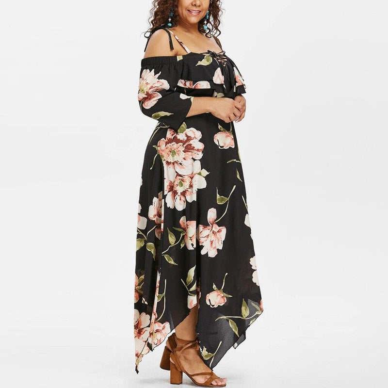 Plus Size Floral Long Tunic Maxi Dress Black / 4XL Plus Size Floral Long Tunic Maxi Dress Black / 4XL