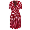 Polka Dot Printed Belt Dress. Visit iBuyXi.com for Online Shopping and Shop the Unique Selection, Women Dress, Plus size Dress, Robe Longue, Casual Polyester V-neck Short-Sleeved Polka Dot Printed Belt Dress.