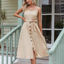 Polka Dot Sleeveless Dress With high waist buttoned Top And Ideal Choice For summer Season. - ibuyxi.com