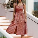 Polka Dot Sleeveless Dress With high waist buttoned Top And Ideal Choice For summer Season. - ibuyxi.com