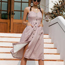 Polka Dot Sleeveless Dress With high waist buttoned Top And Ideal Choice For summer Season. - ibuyxi.com