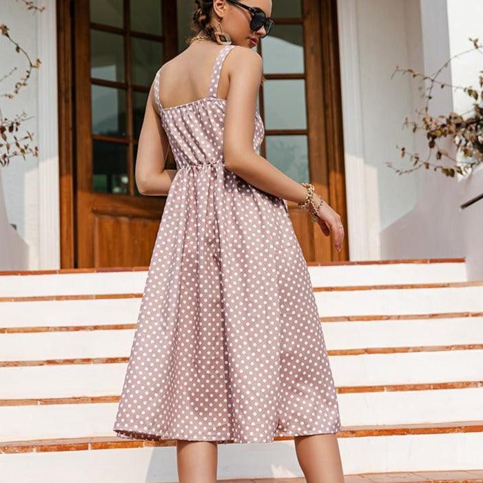Polka Dot Sleeveless Dress With high waist buttoned Top And Ideal Choice For summer Season. - ibuyxi.com